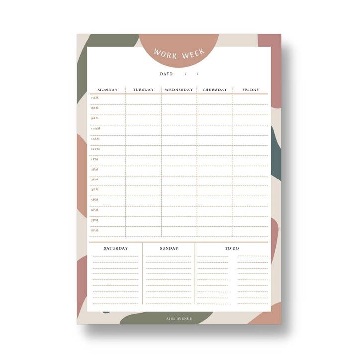 Bliss A5 Tear-Off Work Week Notepad for wholesale by Aire Avenue