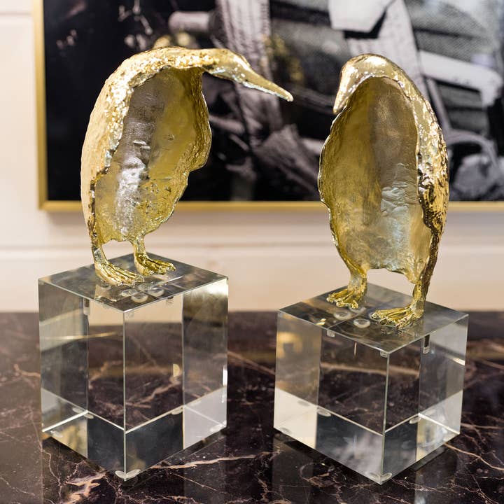 Pinguino dorato su basamento in cristallo - Grande per la vendita all'ingrosso da parte di Febland