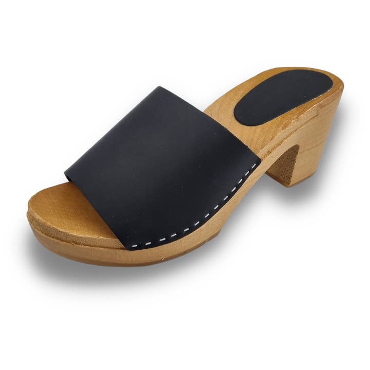 Dina Heels - Matt Black - Nubuck Leather - Open Toe for wholesale by TRAAGOODS.COM