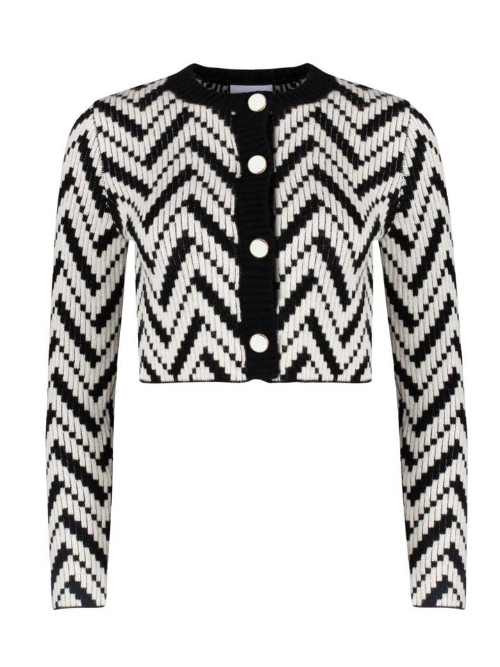 Cárdigan de lana en espiga - Negro y blanco para venta al por mayor de Ellie Makir