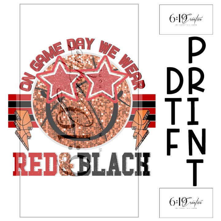 On Game Day We Wear Red and Black Basketball DTF Print for wholesale by 6:19 Creative