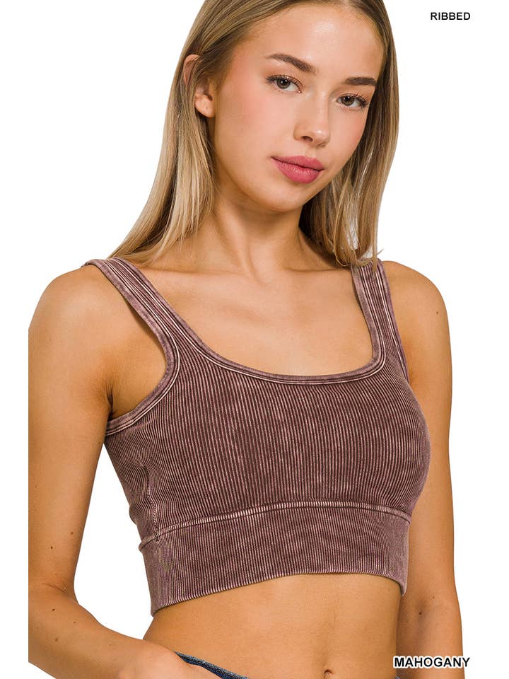 42POPS - Wholesale Bra - Women's - ", Square neck Washed Seamless Rib Bralette w/ Removab19