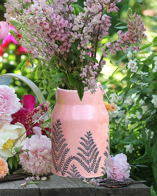 Dibor – wholesale Vase – Fern Leaf Embossed Pink Milk Churn Flower Vase7