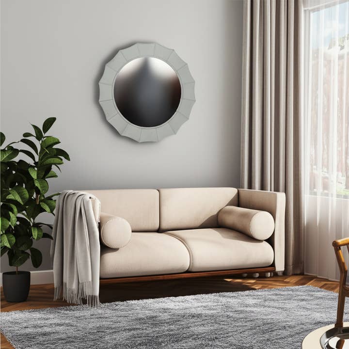 Sagebrook Home - Wholesale Wall Mirror - Wood Inverted Scallop Hair On Hide Mirror - Ivory, 42 in.11