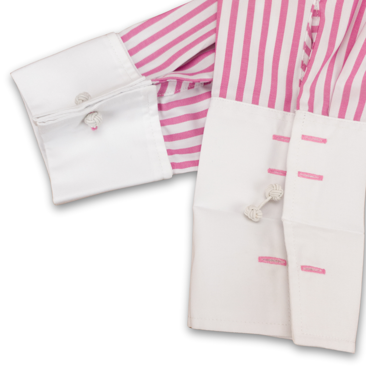 Salamander Shirts Ltd – wholesale Tröjor – Dam – Grenouille damskjorta med rosa och vita ränder, fransk dubbelmanschett6