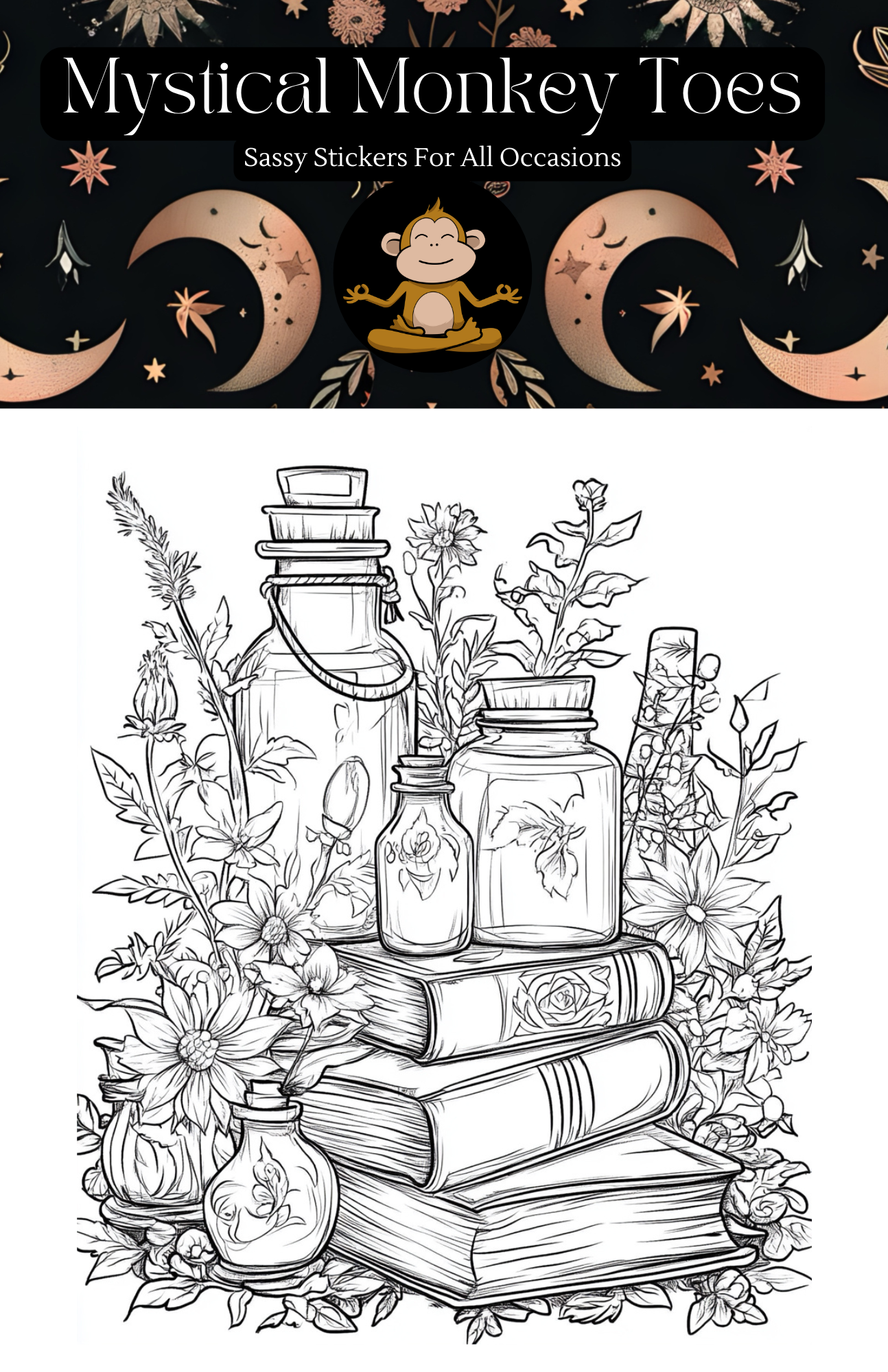 Mystical Monkey Toes - Wholesale Coloring & Activity Book - Adult - Beautiful Witchy Book Coloring Sheets With Stackable Crayon1