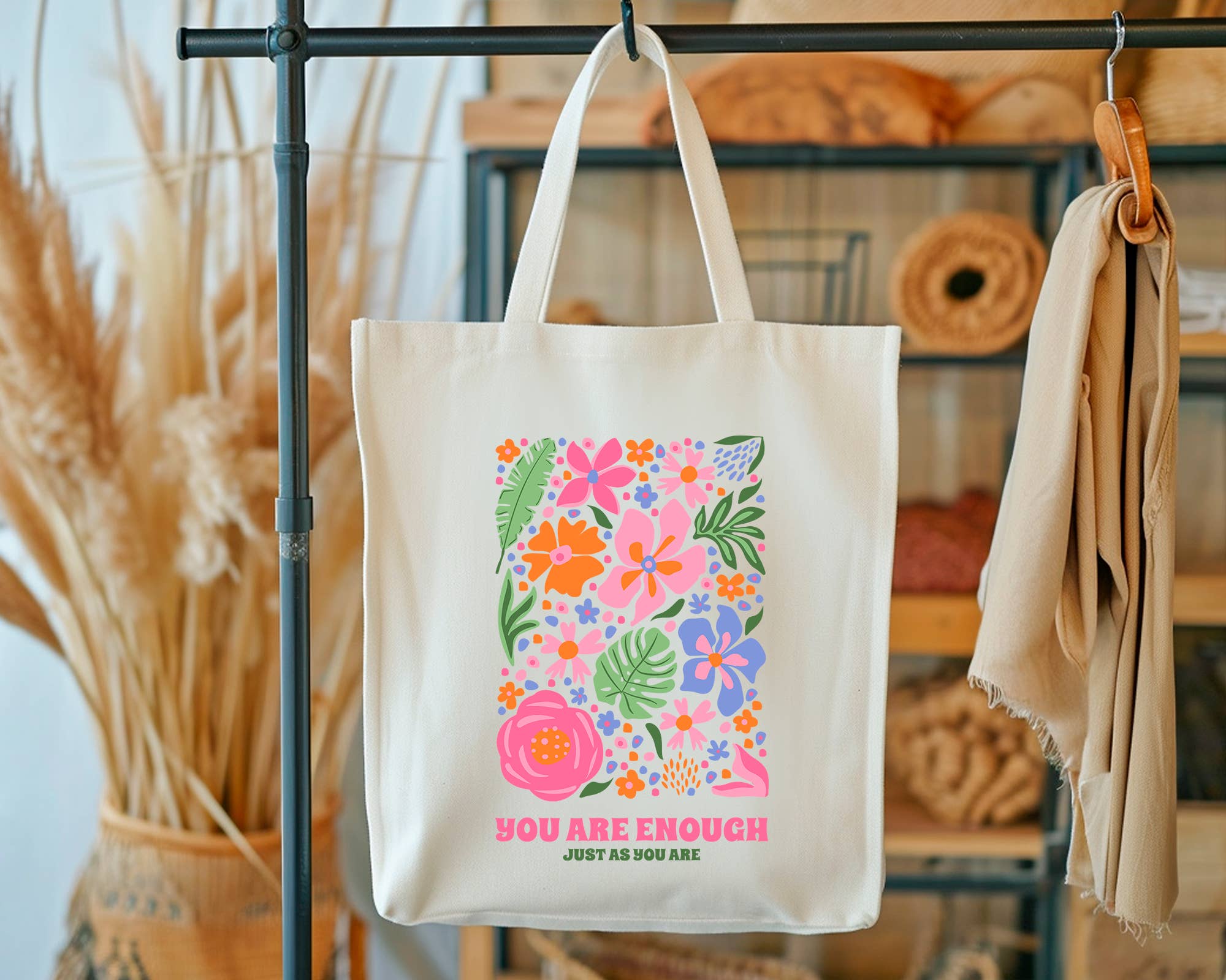 Eleven Fashion – Großhandel Tragetasche – Damen – Tragetasche „You Are Enough“ mit Blumenmuster