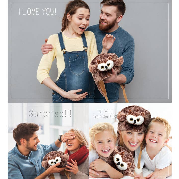 Cota Global - Vendita all'ingrosso Cappello - Bambini - Cappello di Peluche per la Festa della Mamma - Cuore Super Morbido - Gufo3