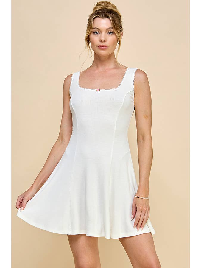 Heart & Hips - Wholesale Dress - Women's - RD50403A - LACED SQUARE NECK RIBBED TANK SKATER DRESS