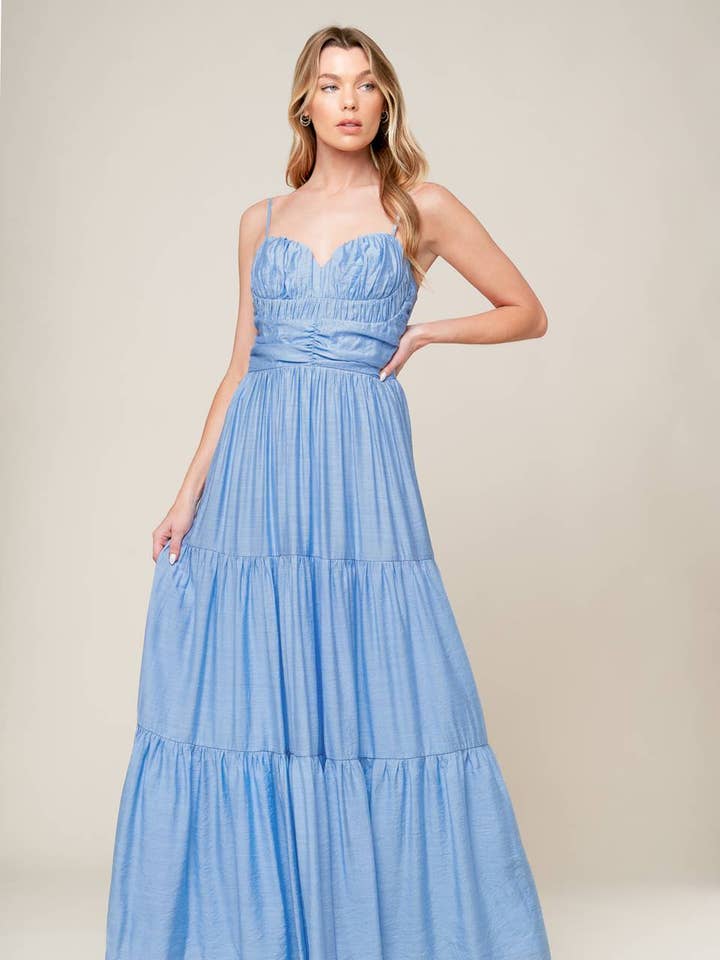 LIGHT BLUE A solid woven maxi dress - ID22191 for wholesale on Faire