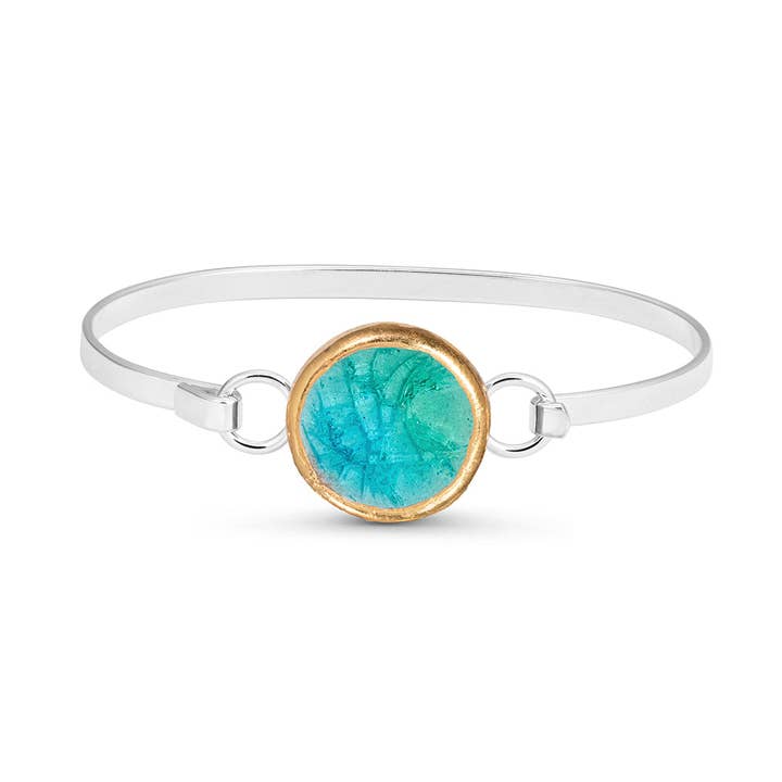 Round Emerald Turquoise Lagoon Silver-Plated Bangle for wholesale by Habulous