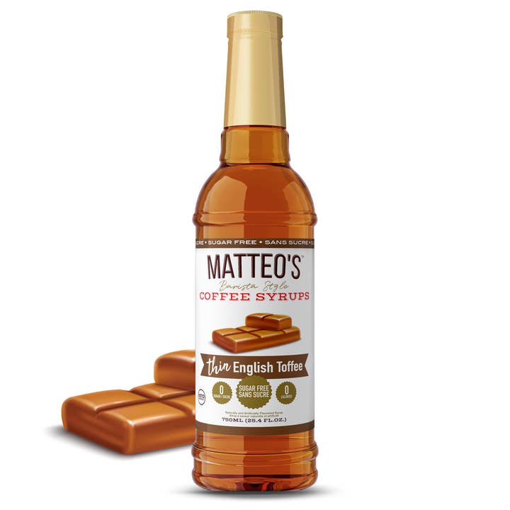 Matteo's - Wholesale Flavored Syrup - Matteo's Sugar Free Coffee Syrup, English Toffee, 0 Calories, 0 Sugar, Keto Friendly