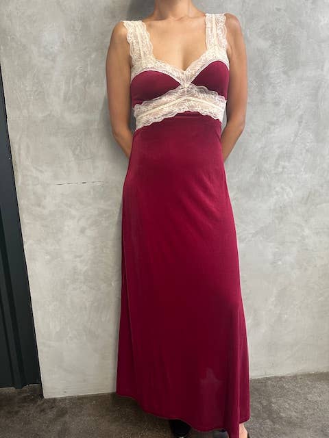 Pink HOLIDAY Velvet Lace Maxi-YDA647A for wholesale on Faire3