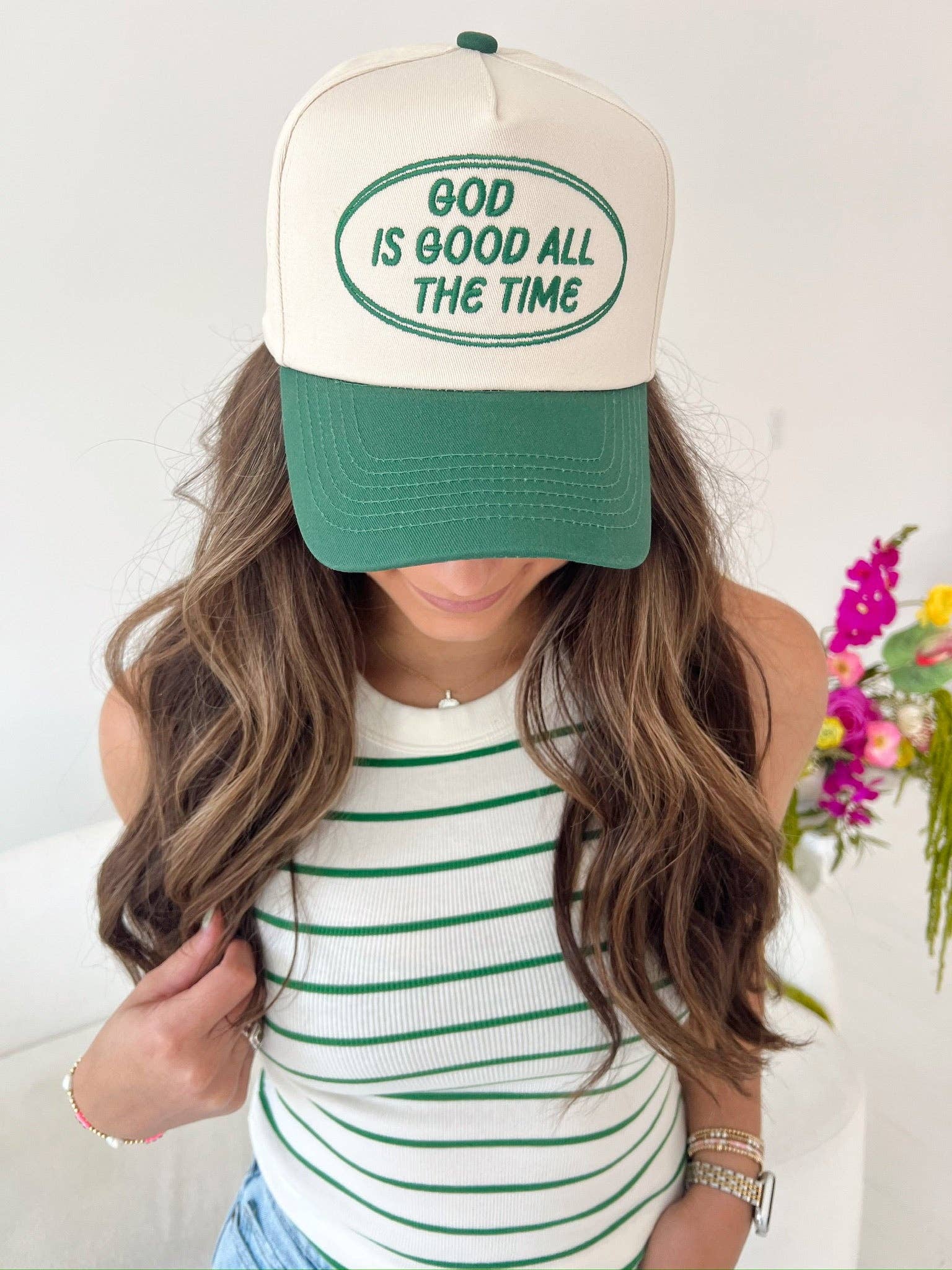 KENZKUSTOMZ - Wholesale Trucker Hat - Women's - God is Good - Green Vintage Trucker Hat5