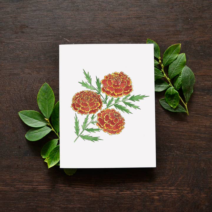Marigolds Greeting Card (A2) for wholesale by Little Leaf Ink