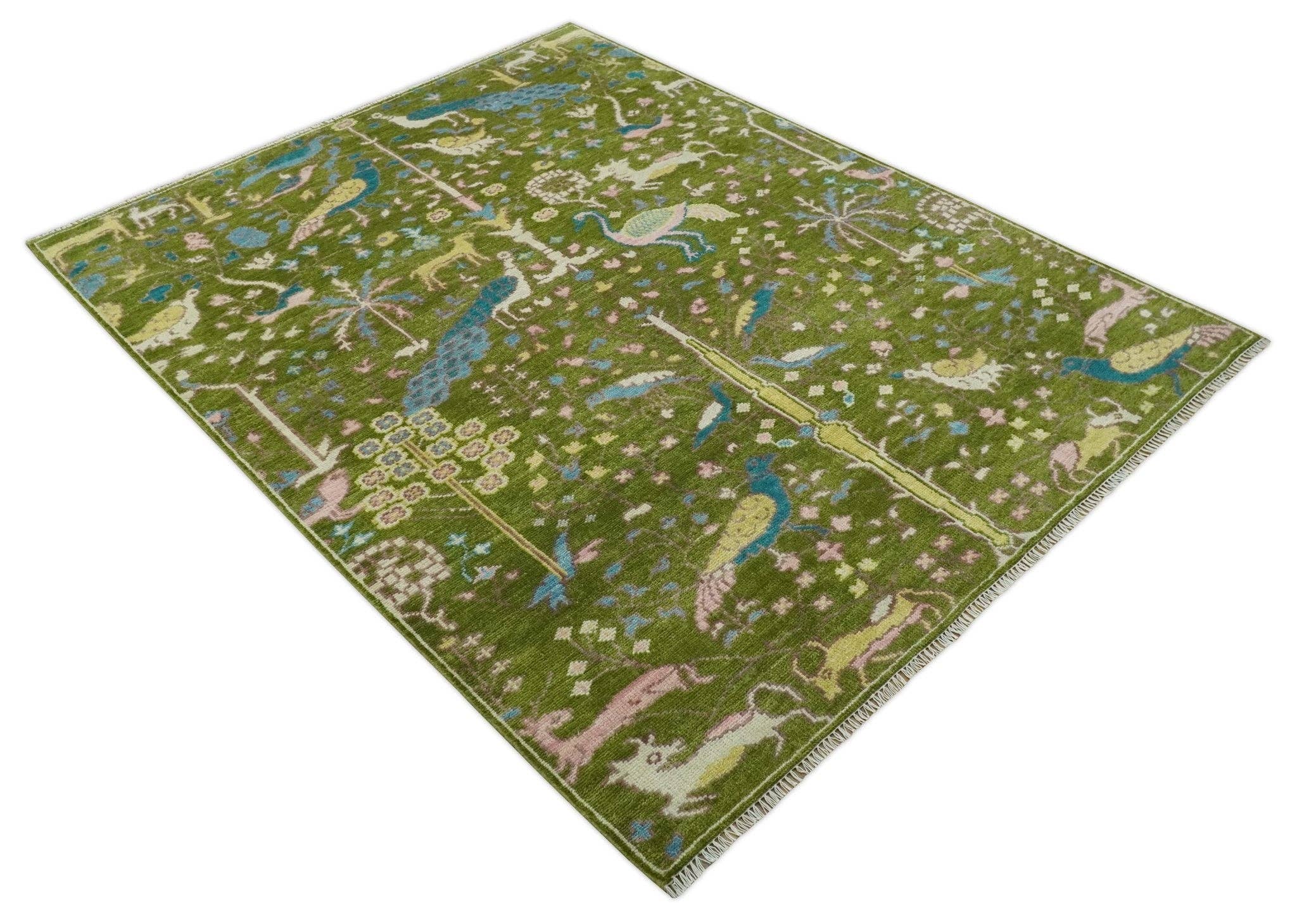 The Rug Decor, Inc. - Wholesale Area Rug - The Green Jungle Life Teal and Peach Peacock Bird Hand Knotted Custom Made Wool Area Rug9