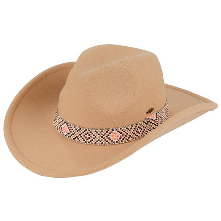 Sombrero de vaquero vegano C.C Aztec Beads Trim para venta al por mayor de Madeline Love