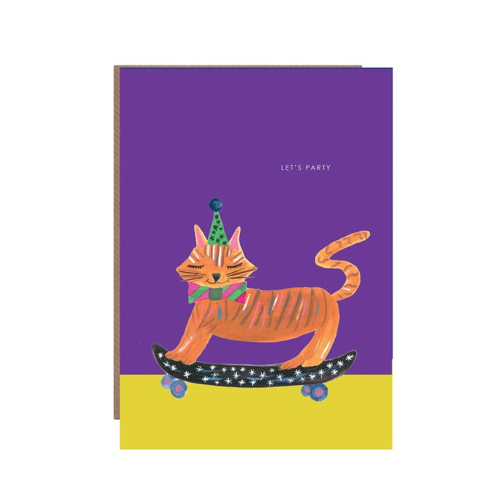 Hutch Cassidy - Vendita all'ingrosso Biglietti di auguri - Biglietto di Auguri di Compleanno 'Gatto Festaiolo sullo Skateboard'