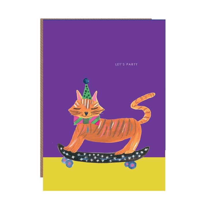 Hutch Cassidy (Greetings Cards and Paper Goods) – wholesale Birthday card – 'Party Cat on Skateboard' Birthday Greetings Card 0