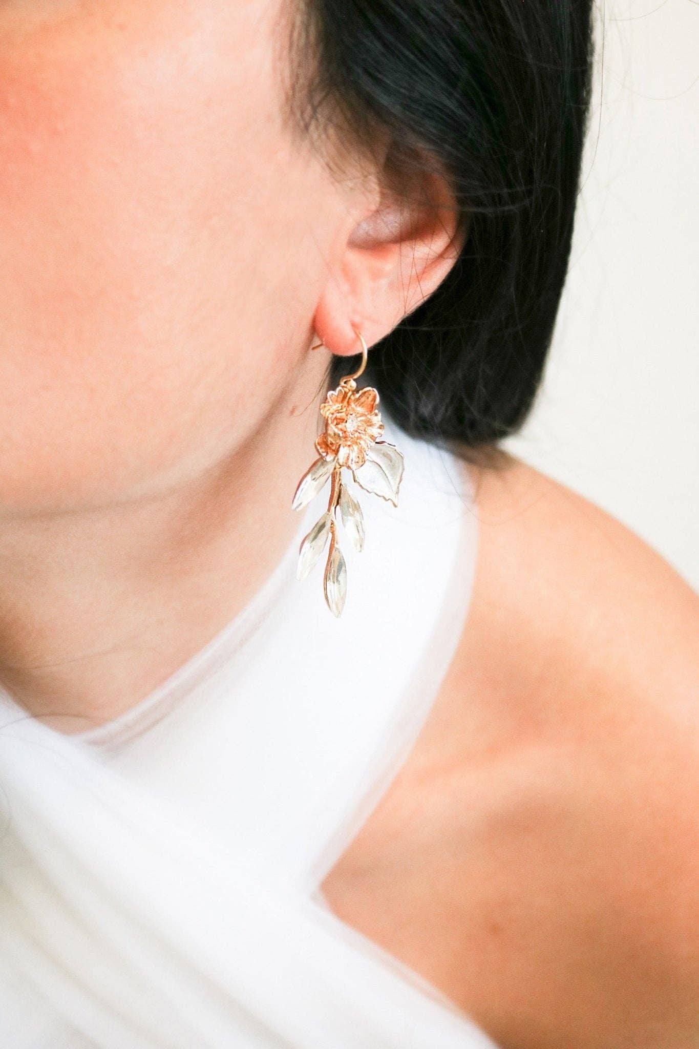 Miss Foxine Couture - Wholesale Dangle Earrings - Diantha Flower Bridal Earrings with Crystal Leaves1