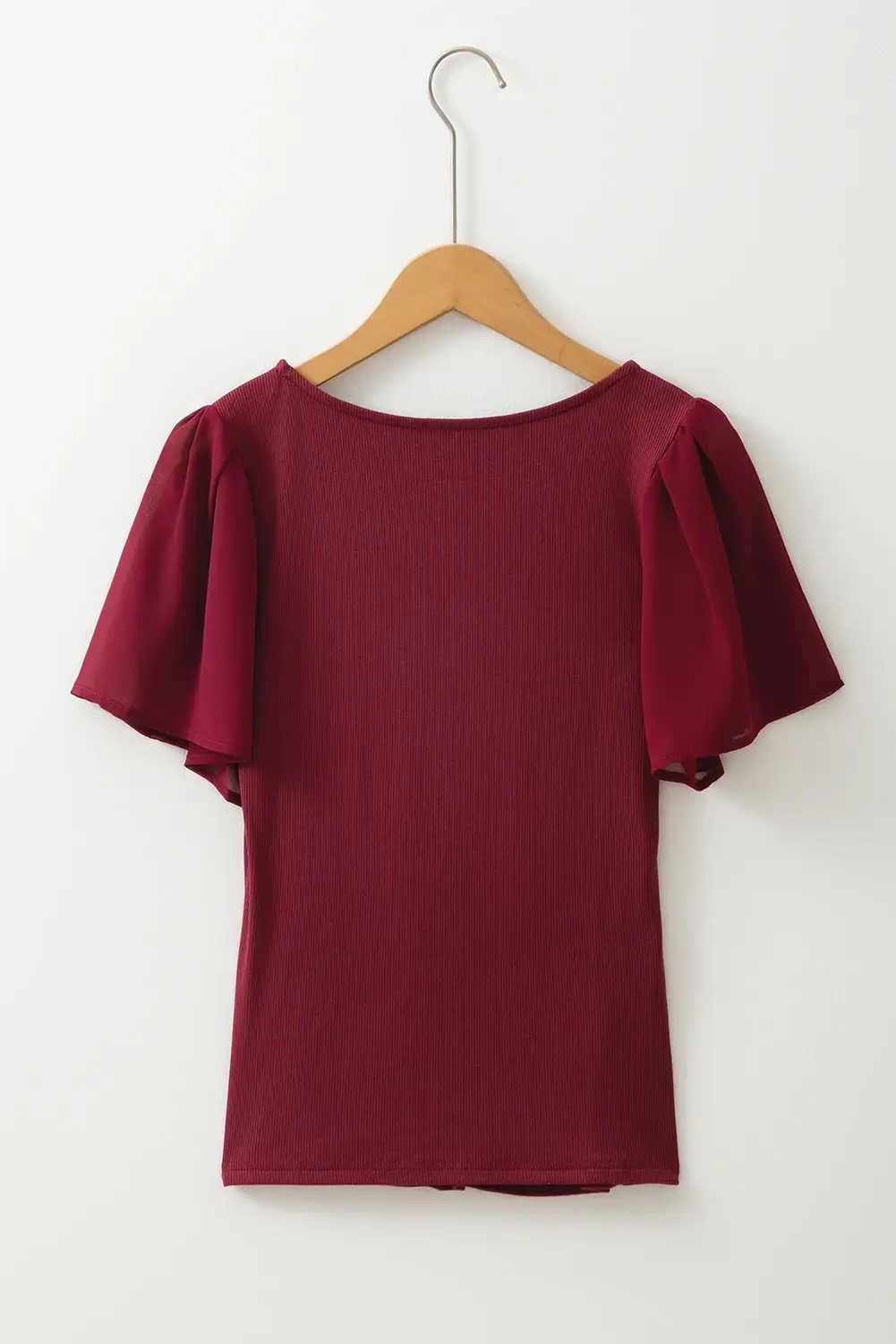 FULL TIME PURCHASE - Wholesale Blouse - Women's - Mesh Ruffled Sleeve Slim Fit V Neck Top7