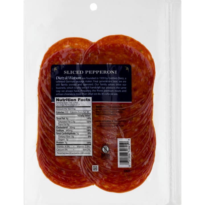 Dietz & Watson - Wholesale Pepperoni - Dietz & Watson Pepperoni, Pre-Sliced, 7 oz1