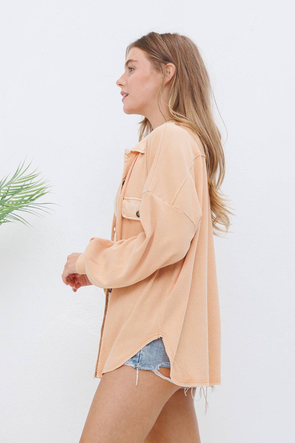 Blue B - Wholesale Shirt Jacket/Shacket - Women's - 31626J - Textured Knit Contrast Washed Frayed Button Jacket3