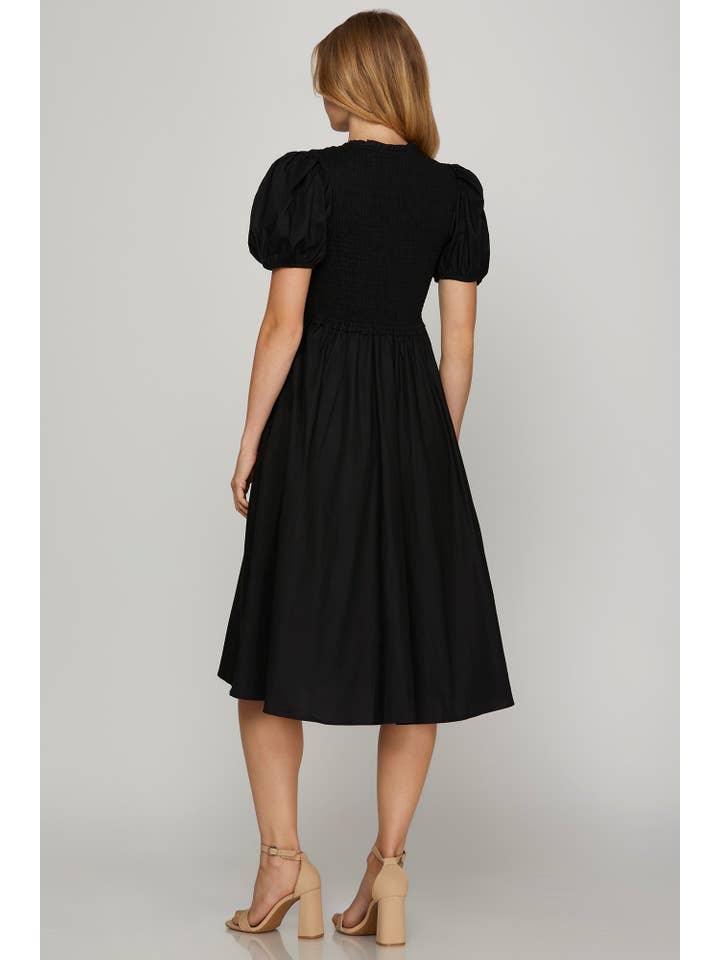 Bestto - Wholesale Dress - Women's - CUTE BOW TIE SHORT PUFF SLEEVES SMOCK SUMMER DRESS1