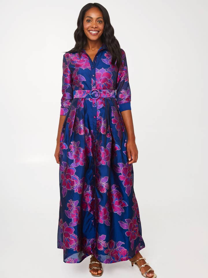 Cecilia Gown Fuchsia Navy Peony Organza for wholesale by Abbey Glass