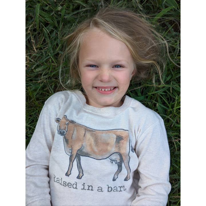 Barefoot Baby - Wholesale Screen Printed T-Shirt - Kids - Raised in a barn Cow Country Western boy Farm Kid Clothing2