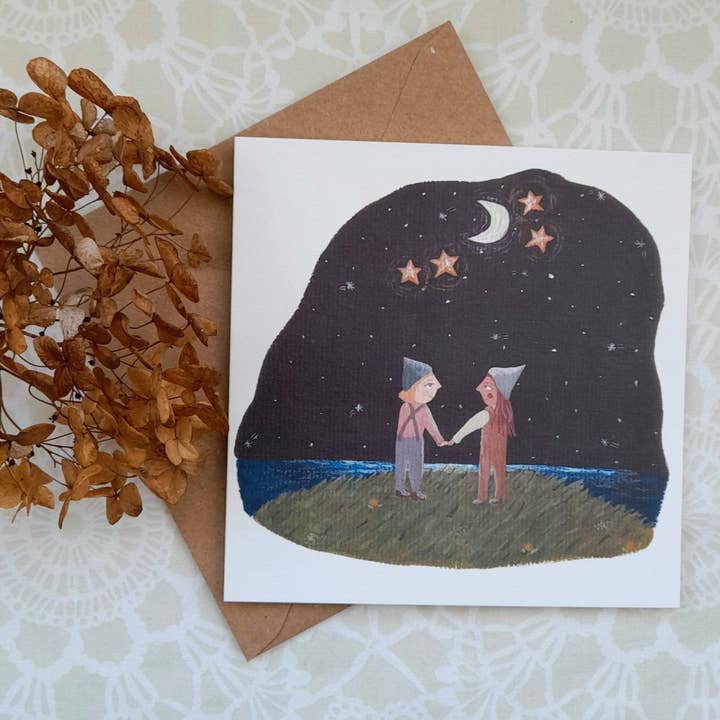 Seaside at night greetings card for wholesale by LYDIAMAE