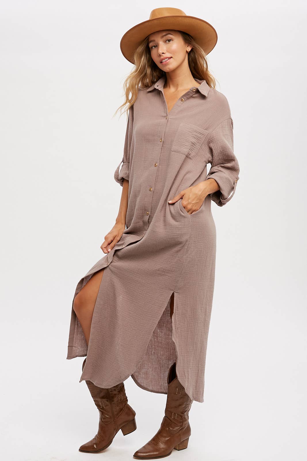Bluivy - Wholesale Dress - Women's - BUTTON UP MAXI SHIRT DRESS WITH POCKET3
