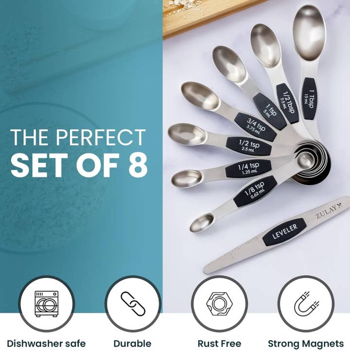 Zulay Kitchen - Wholesale Measuring spoon - Stackable Magnetic Spoons Set of 8 - Stainless Steel2