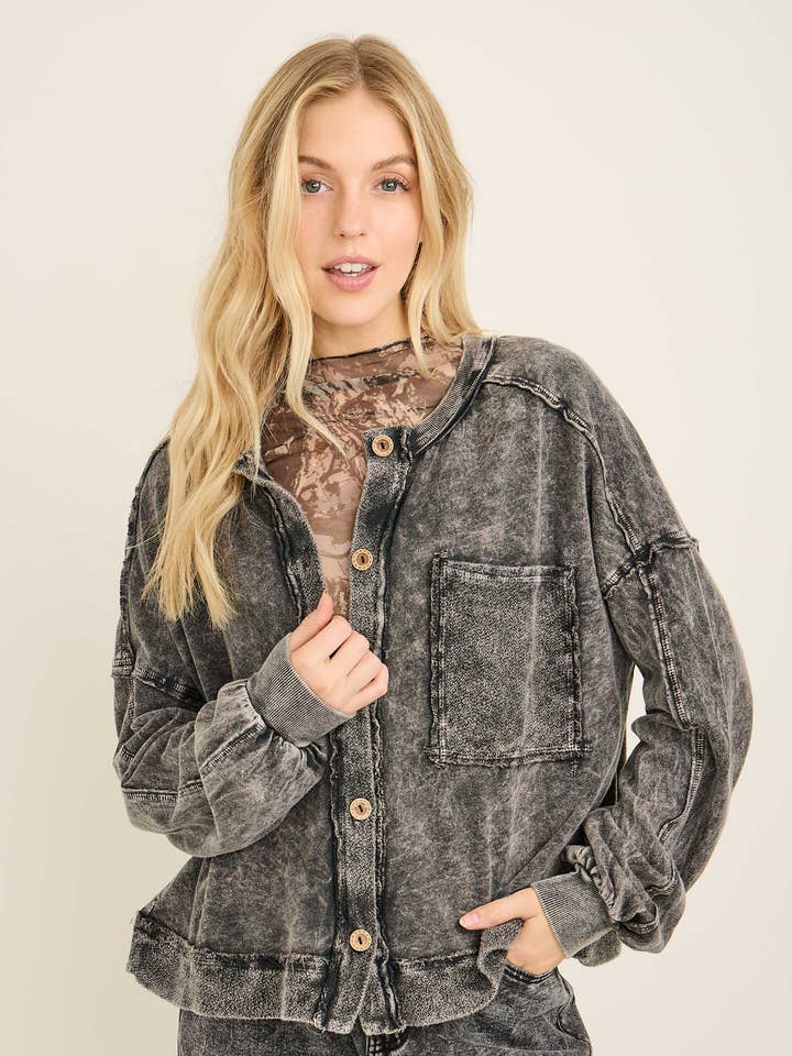 Mineral Washed Button down Fall Cardigan HT6608 for wholesale by J.Her