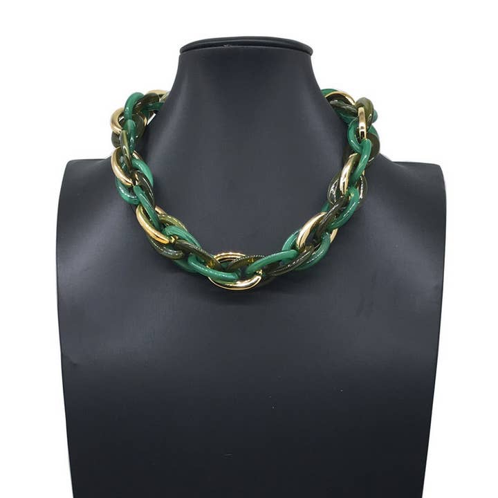 ACCITY - Wholesale Link & Chain Necklace - HIP HOP CLAVICLE CHAIN COLORFUL RESIN NECKLACE_CWMM4911
