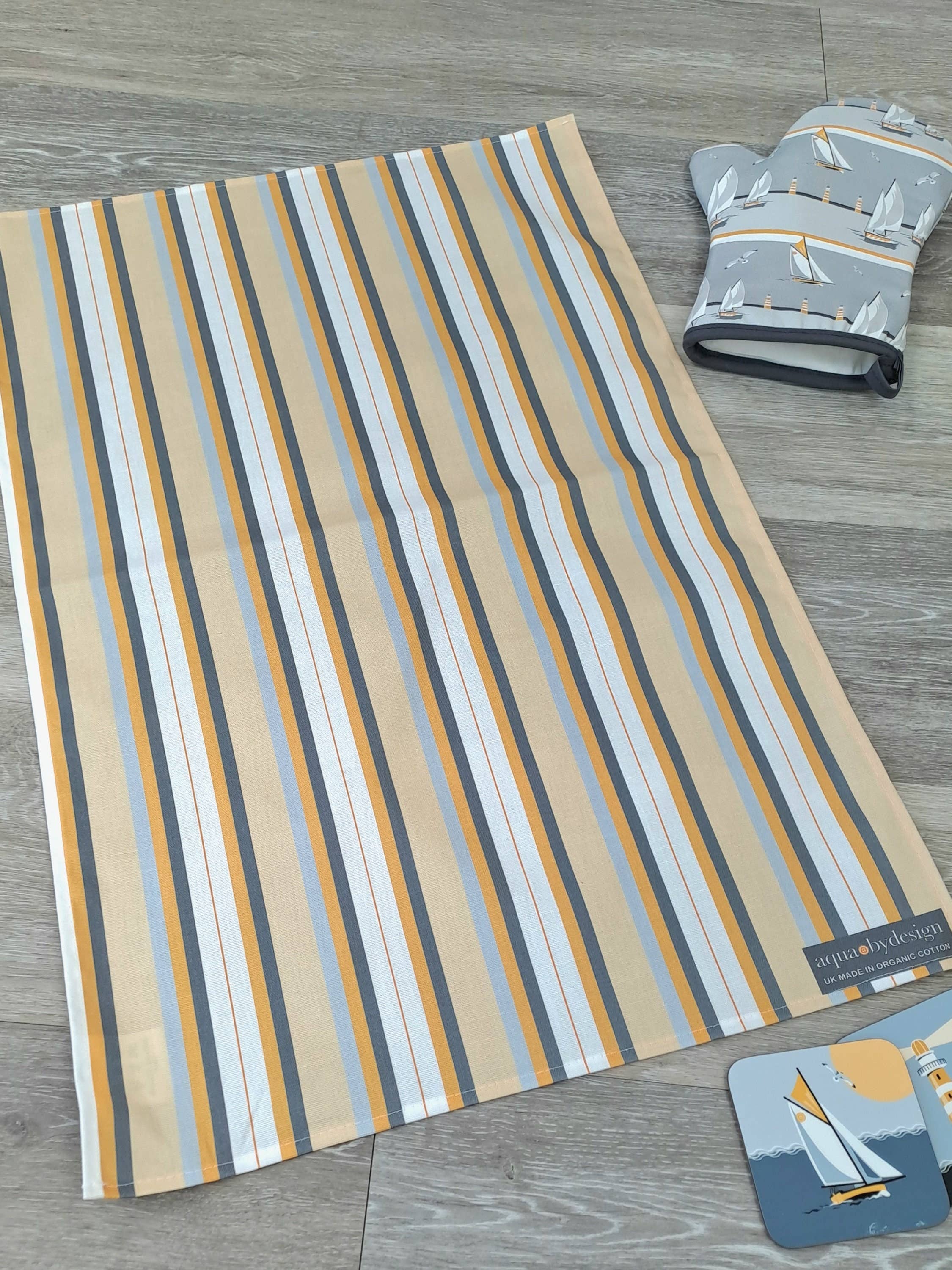 Aqua by Design - Wholesale Tea Towel - Tea Towel, Nautical Grey Stripe Design, Organic Cotton1