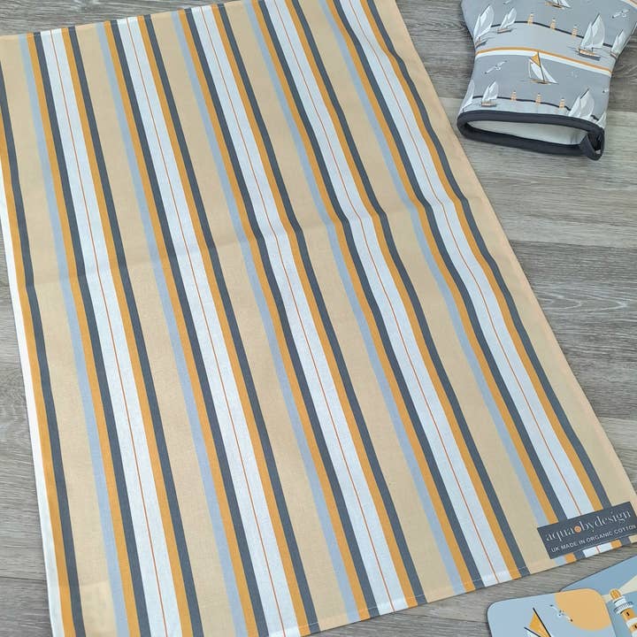 Aqua by Design - Wholesale Tea Towel - Tea Towel, Nautical Grey Stripe Design, Organic Cotton1