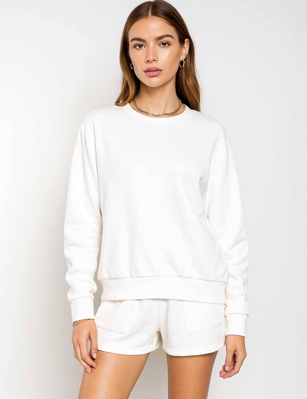 Sweetkama - Wholesale Lounge Set - Women's - Ladies Solid Color Long Sleeves Sweatshirt & Shorts Set24