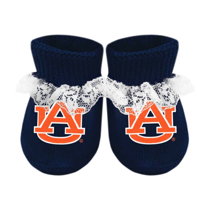 Auburn Tigers Newborn Lace Booties for wholesale by Creative Knitwear