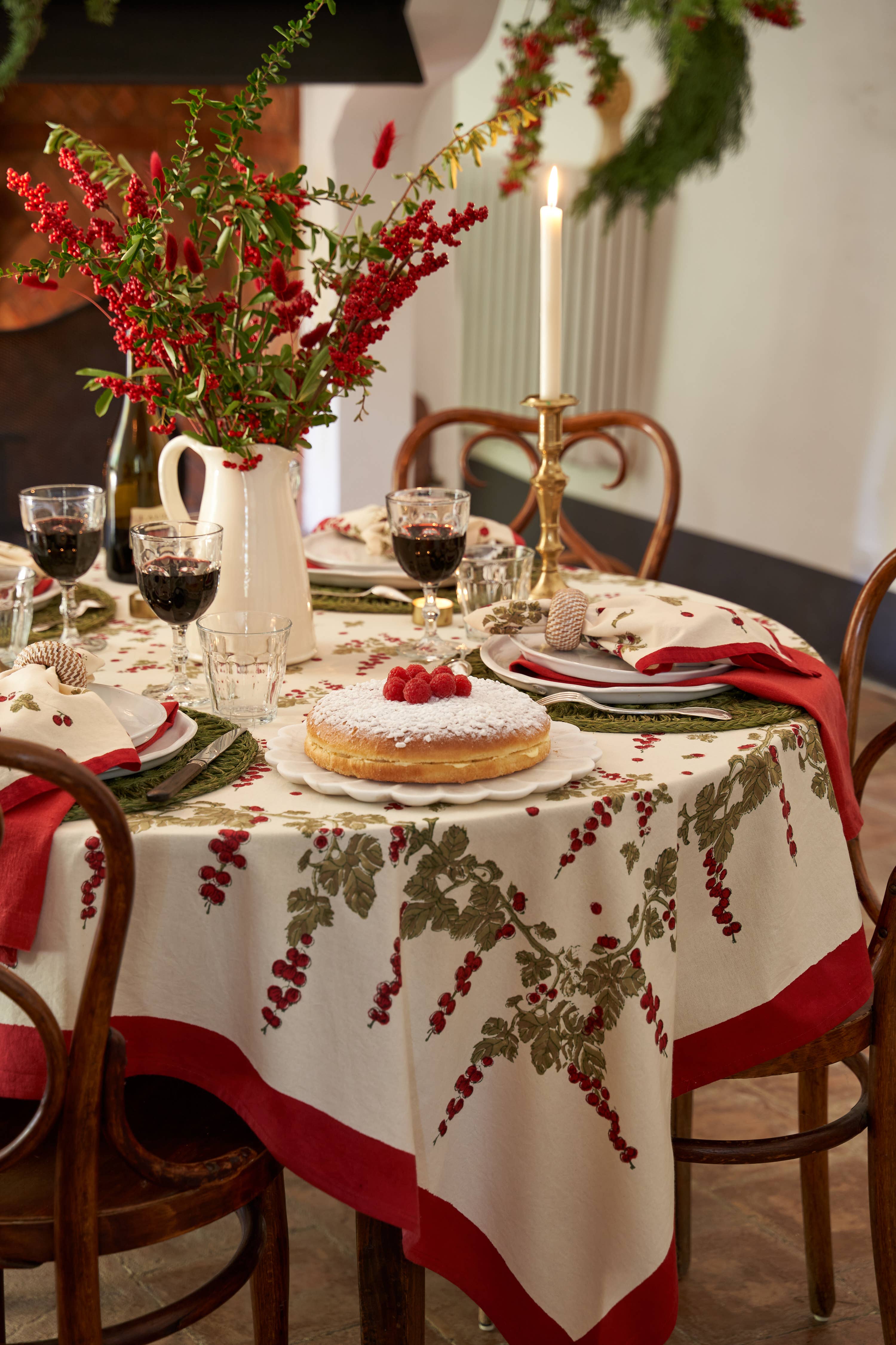 Couleur Nature - Wholesale Tablecloth - Gooseberry Red & Green | French Tablecloths16