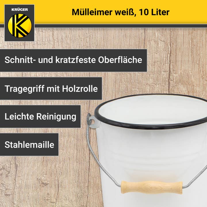 Karl Krüger - Wholesale Trashcan/Trash Bin - Karl Krüger enamel trash can white, 10 liters1