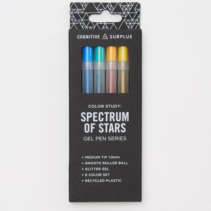 Cognitive Surplus - Wholesale Pen - Spectrum of Stars Glitter Gel Pens Pack (Case of 6)