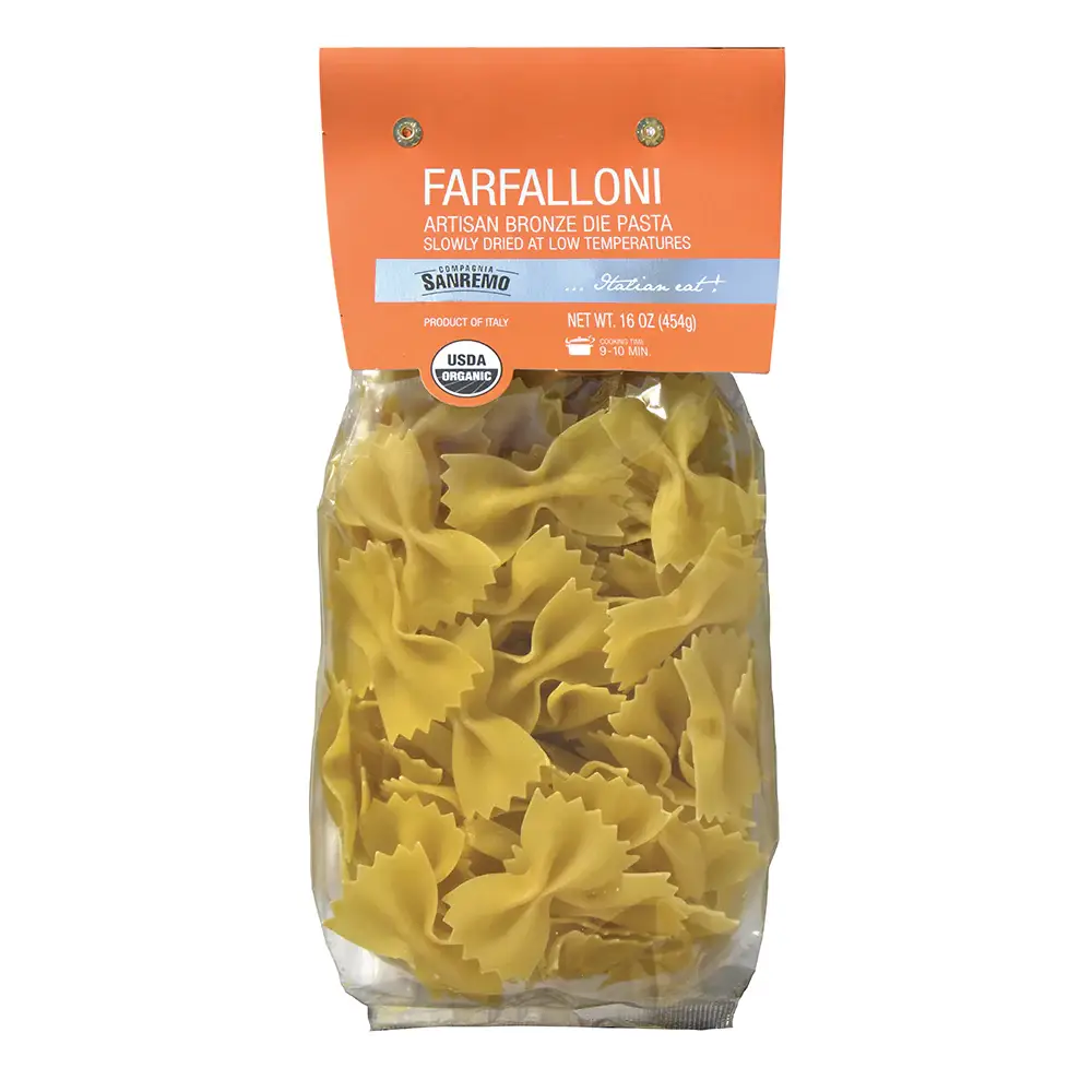 Fine Italian Food - Wholesale Pasta - Co. Sanremo Organic Artisan Farfalloni Pasta, 1 lb.0