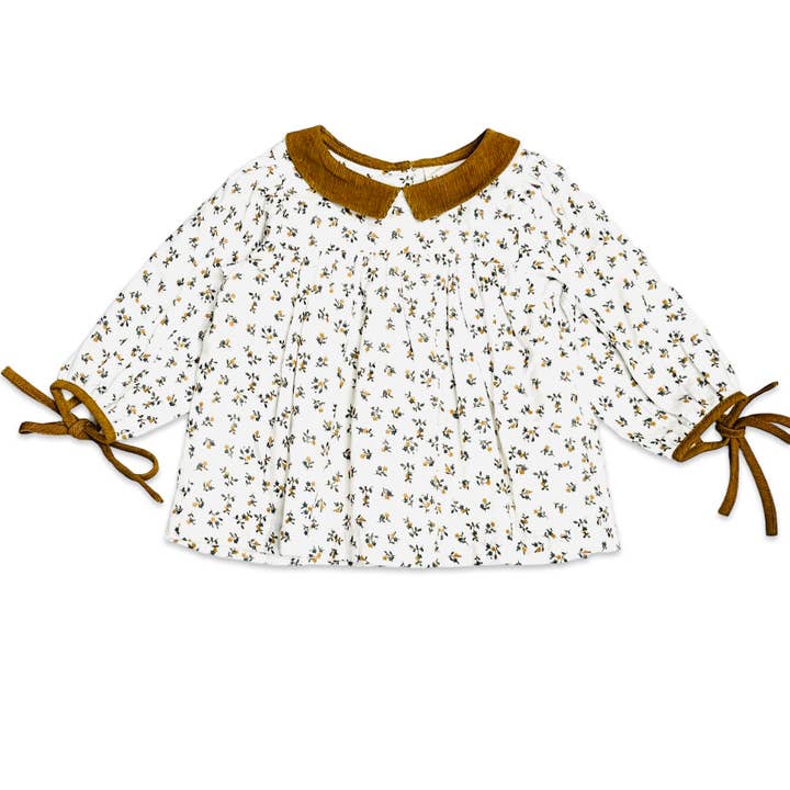 Mustard Ditsy Floral Baby Dress + Corduroy Bloomer SET (Organic) for wholesale on Faire