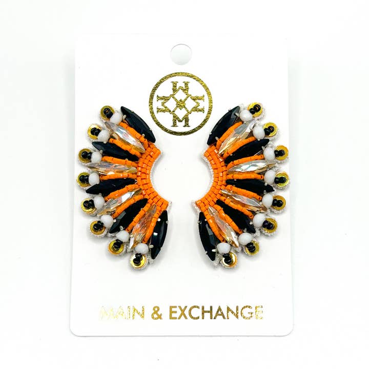 The Fan Girl Earring - Orange/Black/White for wholesale by Main & Exchange