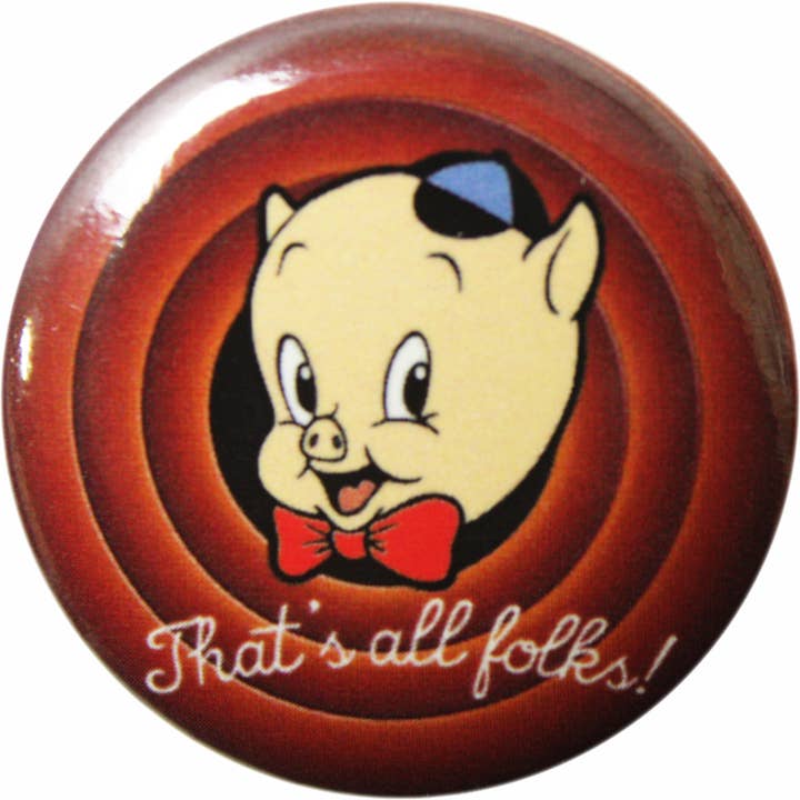 Pin-on Button - 1.25 Inch - Looney Tunes - Porky Pig Cartoon for wholesale by Square Deal Recordings & Supplies
