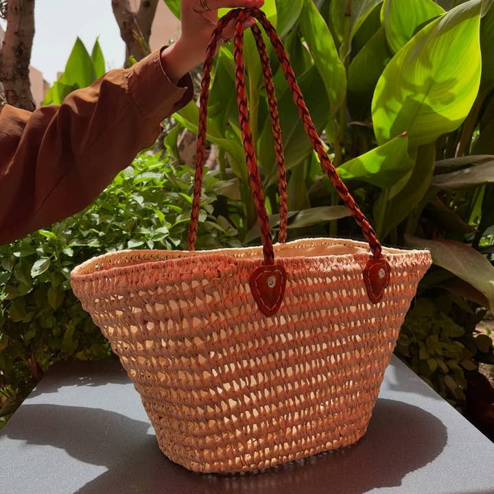 Handgjord strandväska – Stråväska med läderremmar för wholesale av craftberber