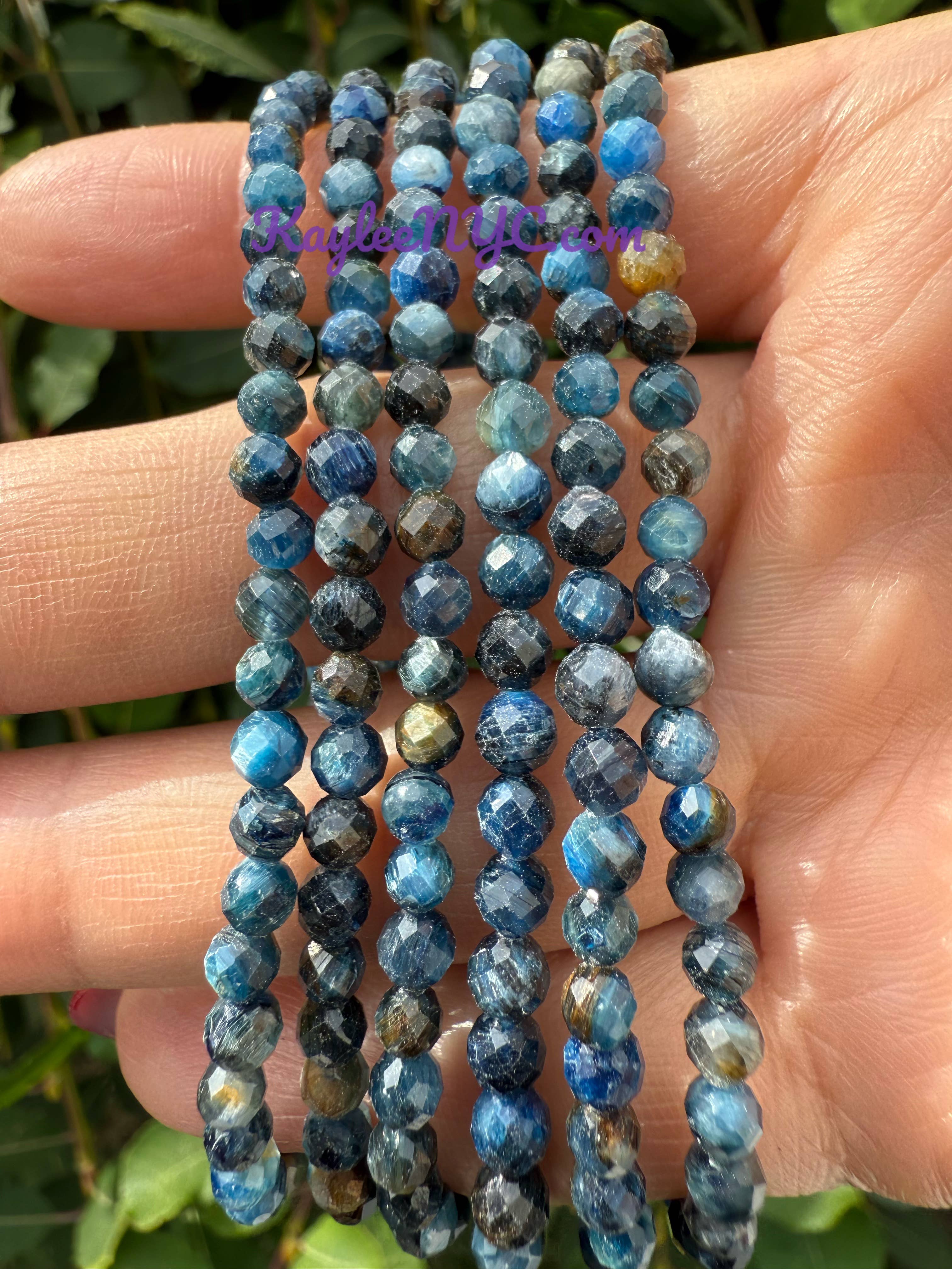 KayleeNYC - Vendita all'ingrosso Parure di gioielli - Bracciale in Cristallo di Cianite Blu Naturale Sfaccettato 4mm 7,5”1