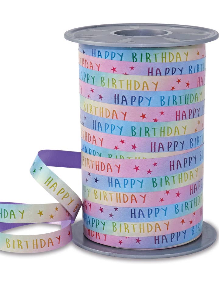 Cinta de regalo con mensaje de cumpleaños en colores pastel, carrete de 200 m y 10 mm para venta al por mayor de C.E. PATTBERG GmbH & Co. KG