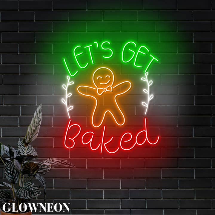 Glow Neon – wholesale Neon sign – Let's Get Baked Neon Sign, Gingerbread Bakery Shop Xmas Sign